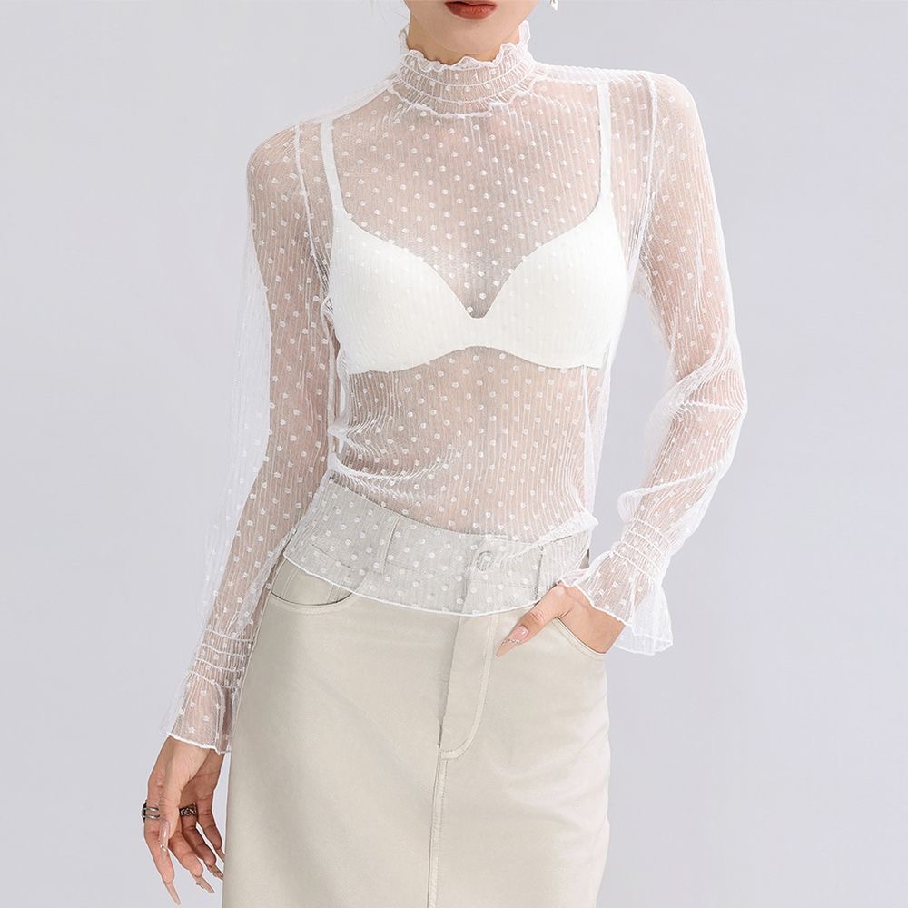 Mesh Top Layering - Modna bluzka z siateczki z wysokim
