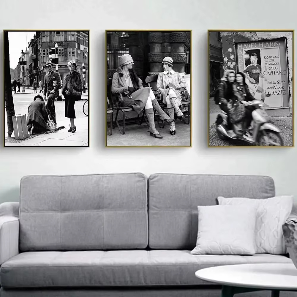 Italy Fashion Street - Modny czarno-biały vintage obraz fotograficzny Włochy