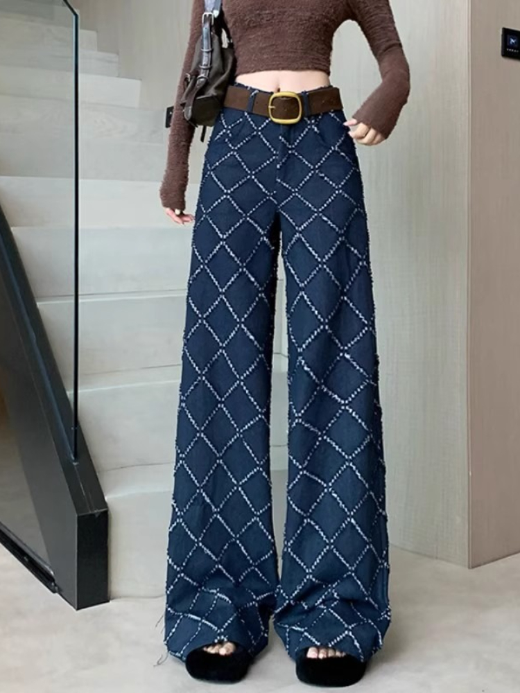 Street Fashion Fall 2025 - Damskie jeansy żakardowe w stylu vintage