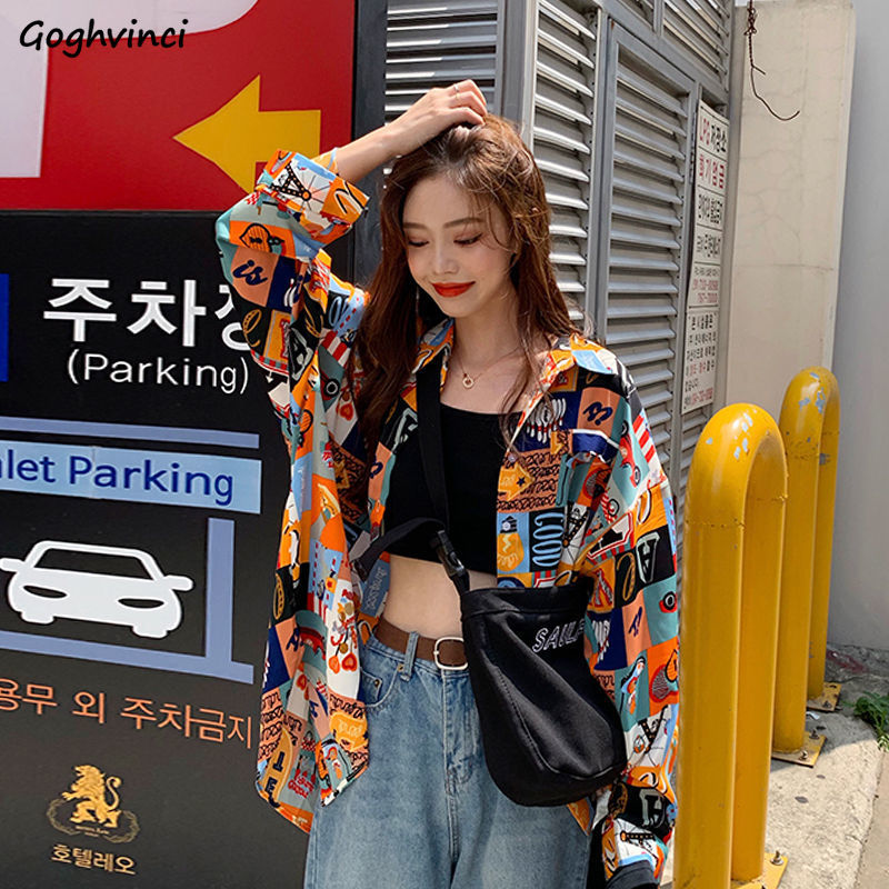 Korean Street Fashion Female - Koszule damskie z nadrukiem, na wiosnę