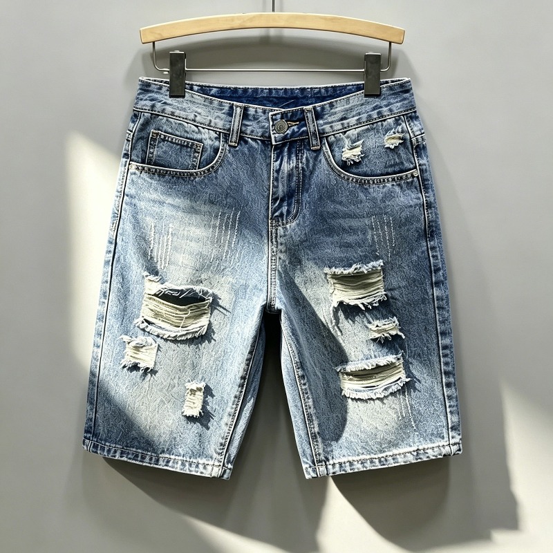 Distressed Jean Rip - Męskie szorty jeansowe w stylu koreańskim,