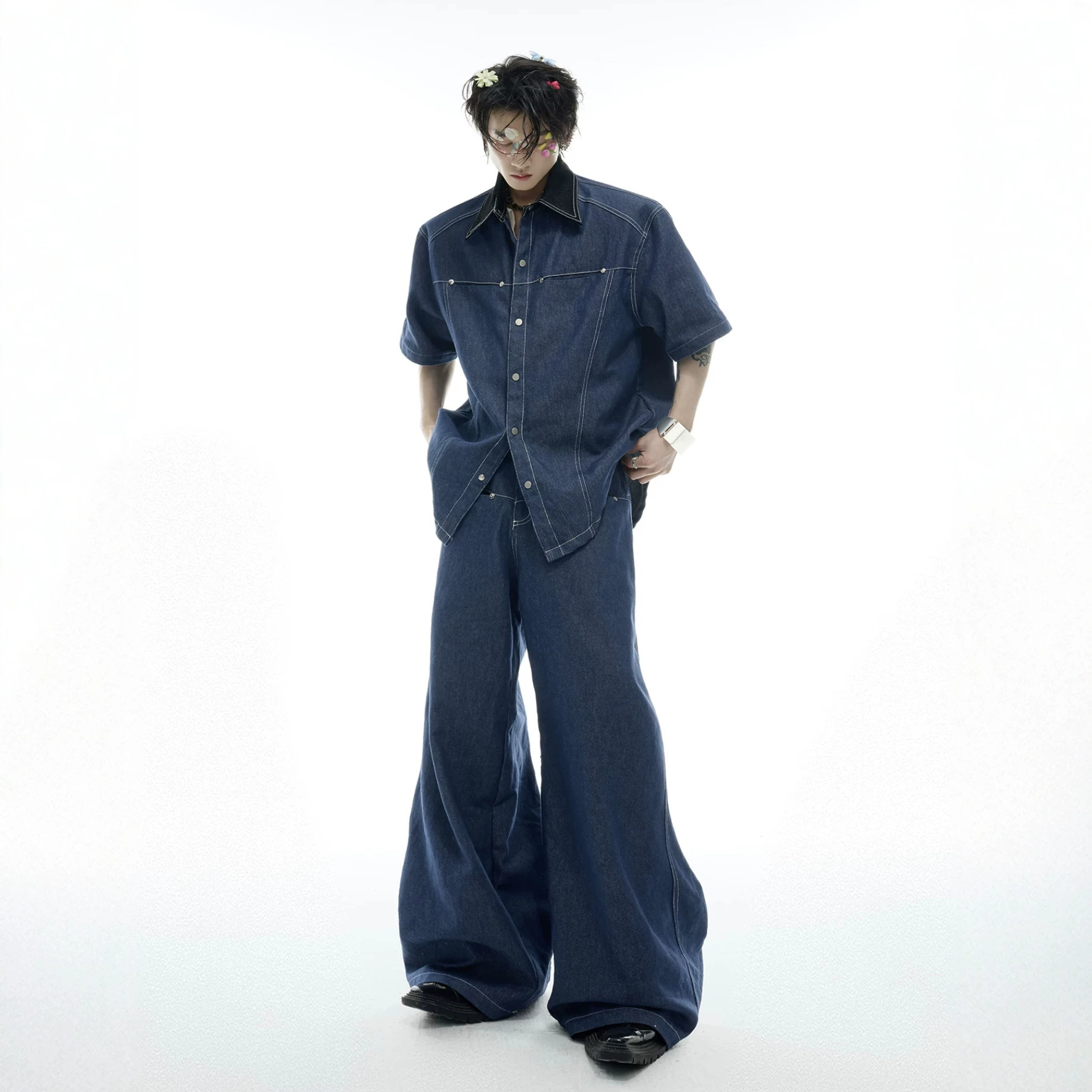 Street Fashion American - Letni męski zestaw dżinsowy w stylu