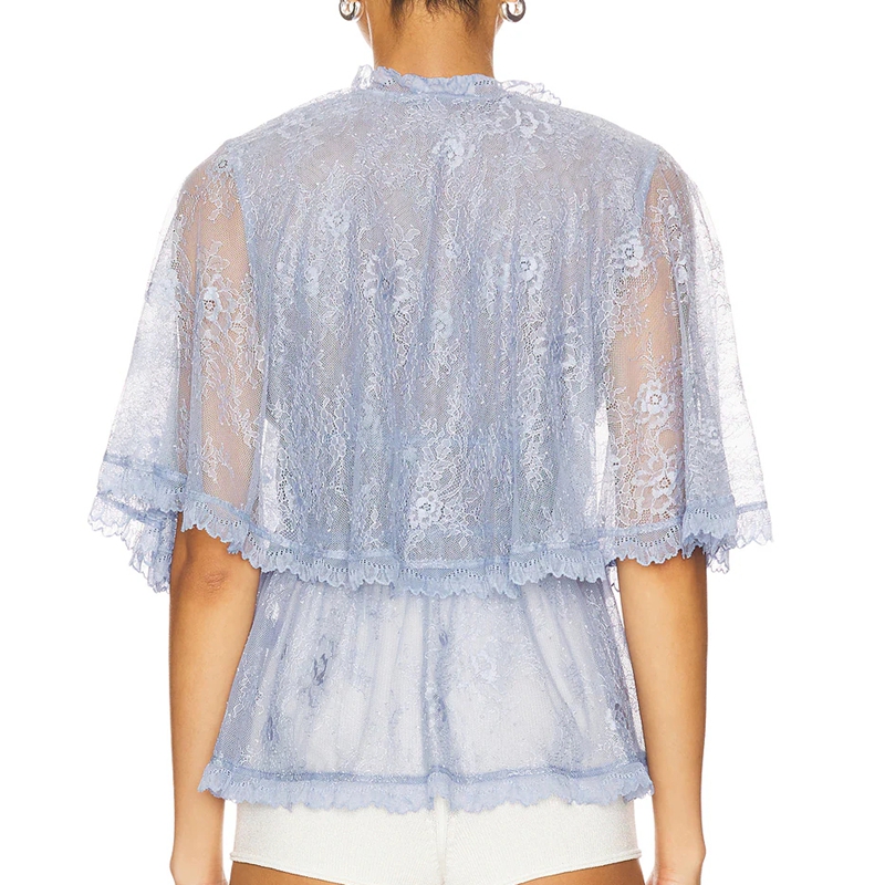 Mesh Top Layering - Elegancka damska prześwitująca bluzka z koronki
