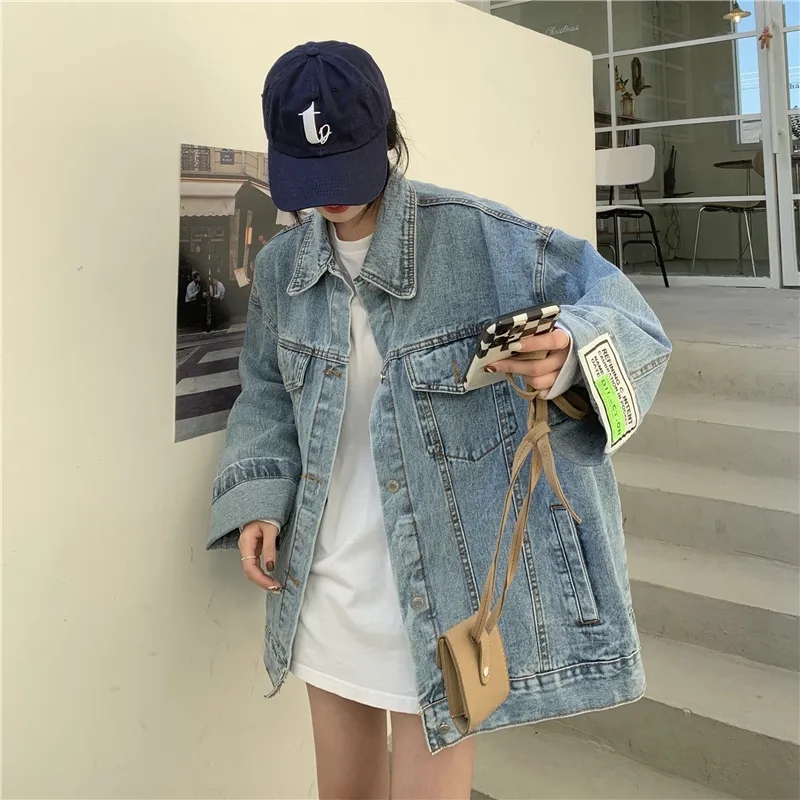 Korean Street Fashion Female - Damska kurtka jeansowa oversize w stylu