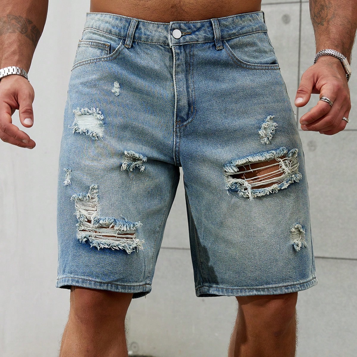 Street Fashion Jeans - Nowa moda męska podarta krótka odzież