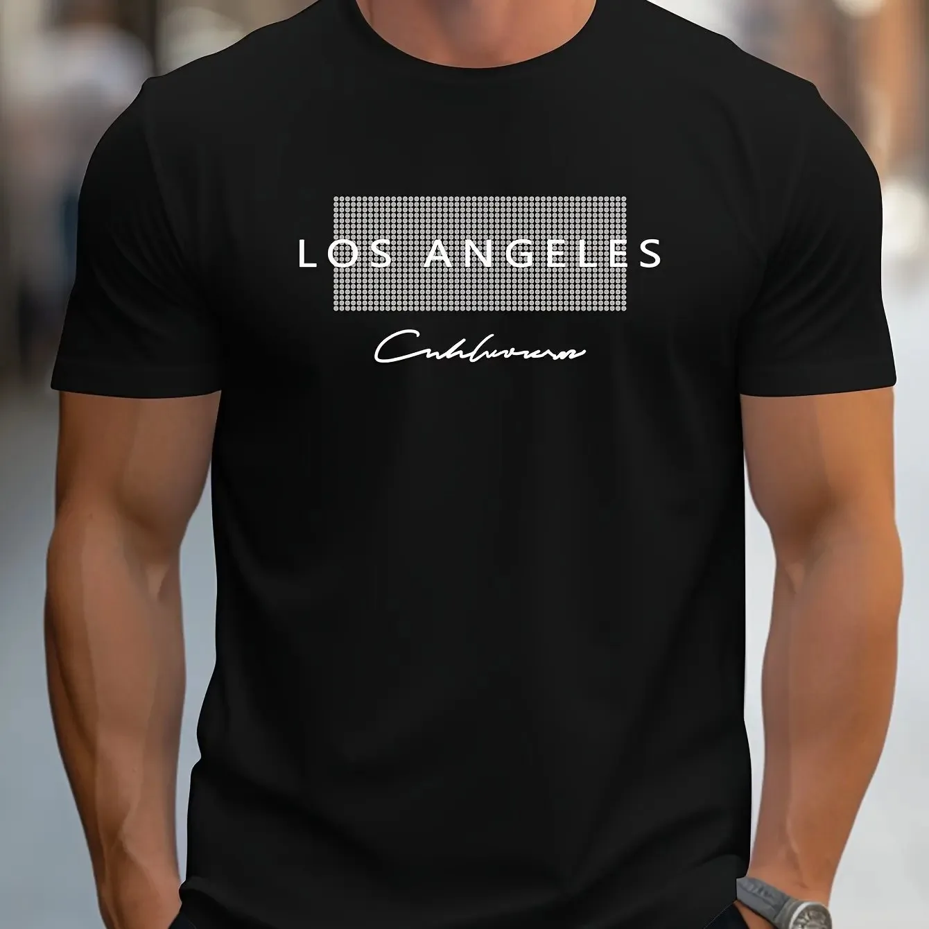 Street Fashion Los Angeles - Letnia męska luźna koszulka z nadrukiem