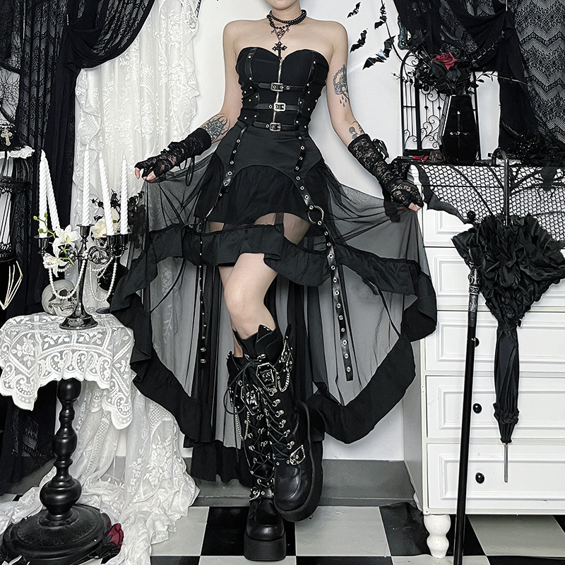 Street Fashion Goth - Gotycka wyszczuplająca spódnica z wysokim stanem