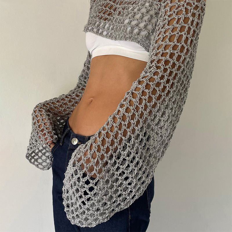 Mesh Top Layering - Szydełkowy top z długim rękawem Letni