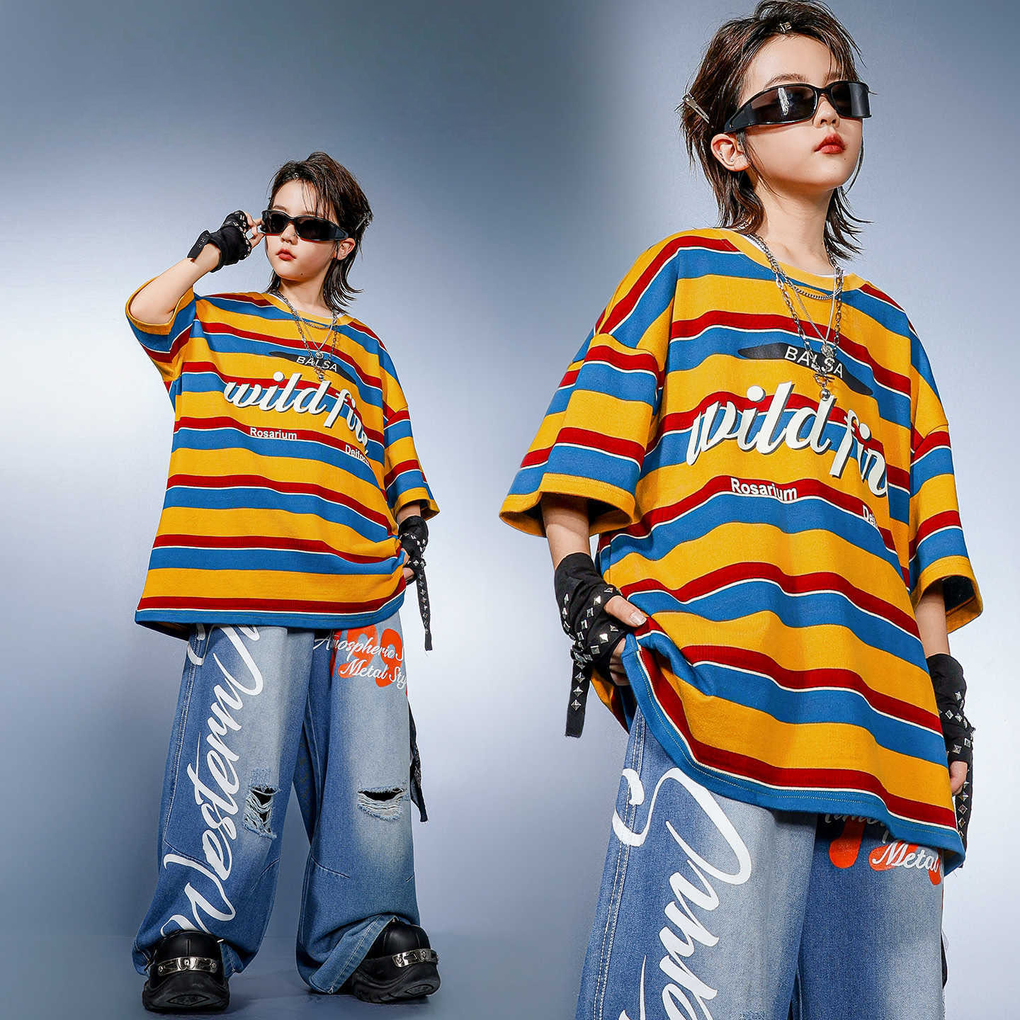 Distressed Jean Rip - Dziecięce ubrania hip-hopowe, żółta koszulka w