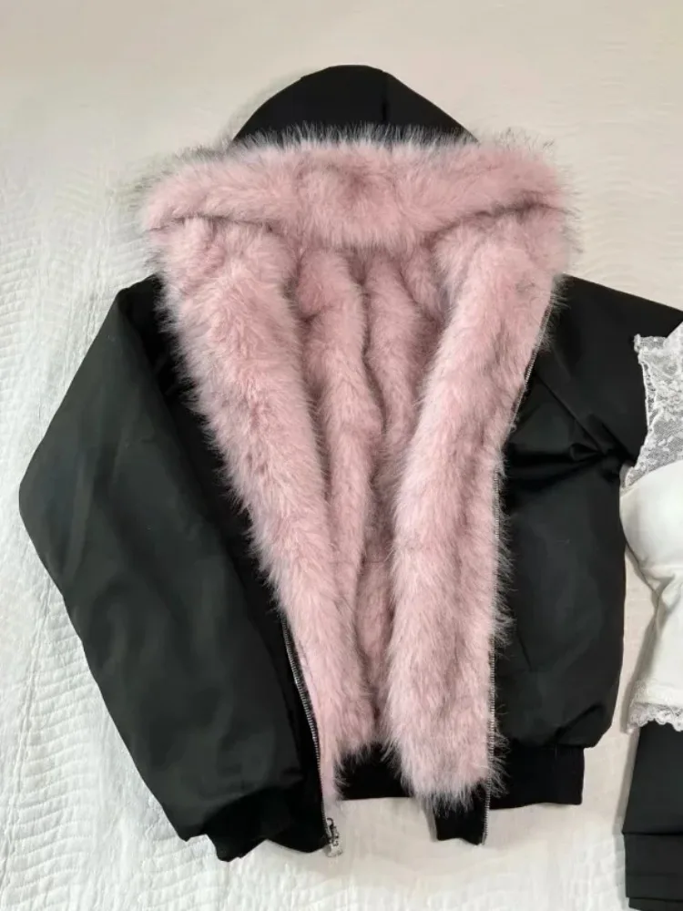 Korean Street Fashion Female - American Vintage damski futrzany patchworkowy płaszcz
