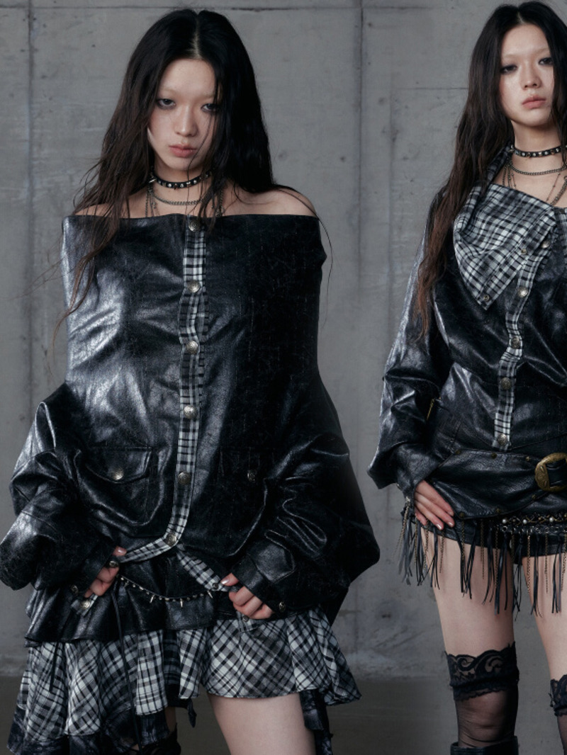 Queen Street Fashion - Nowa, ciemna, punkowa, modna, uliczna kurtka/płaszcz