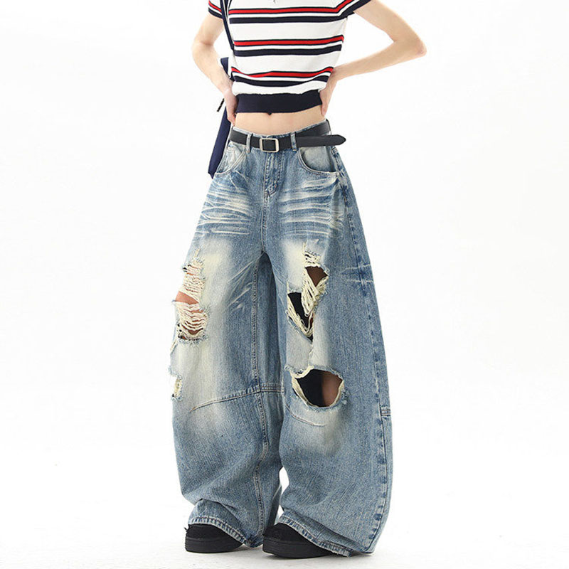 Street Fashion American - Amerykański styl uliczny, letnie podarte jeansy,