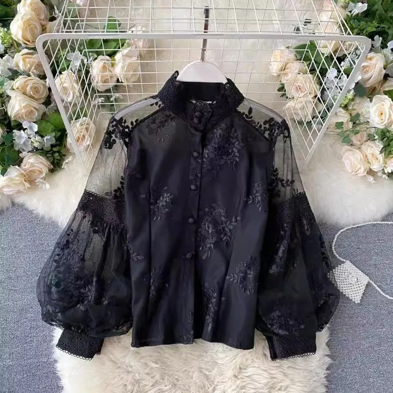 Mesh Top Layering - Francuska bluzka z siateczki i koronki