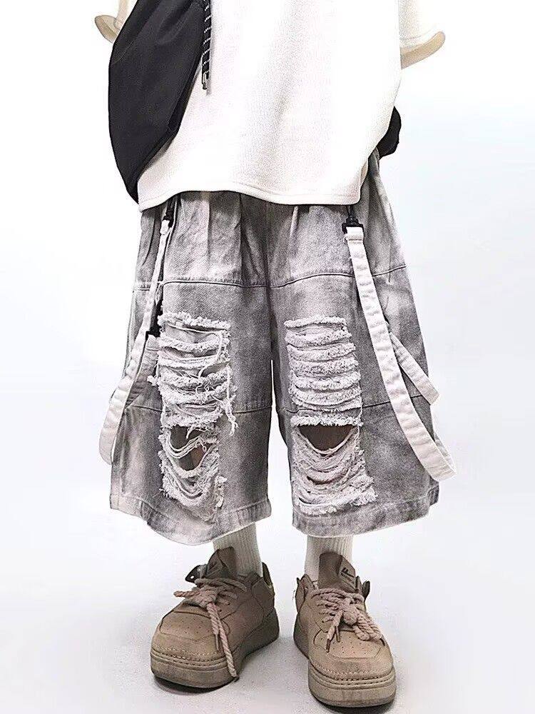 Street Fashion American - Męskie jeansy retro hip-hop z przetarciami,