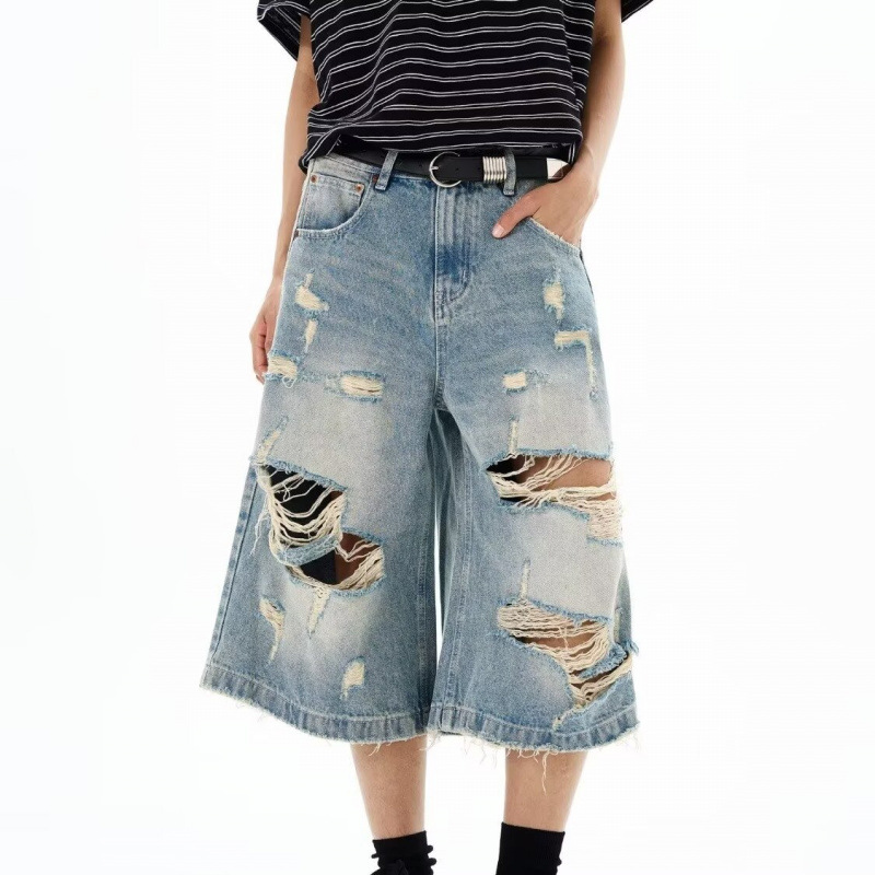 Distressed Jean Rip - Nowe Męskie Vintage Podarte Luźne Krótkie