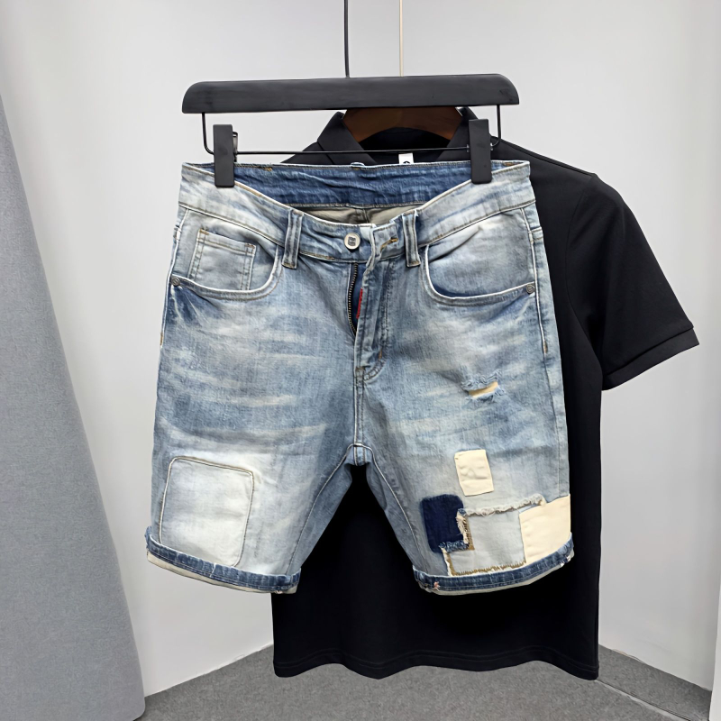 Proste męskie spodenki jeansow – Distressed Jean Rip recenzja i cena