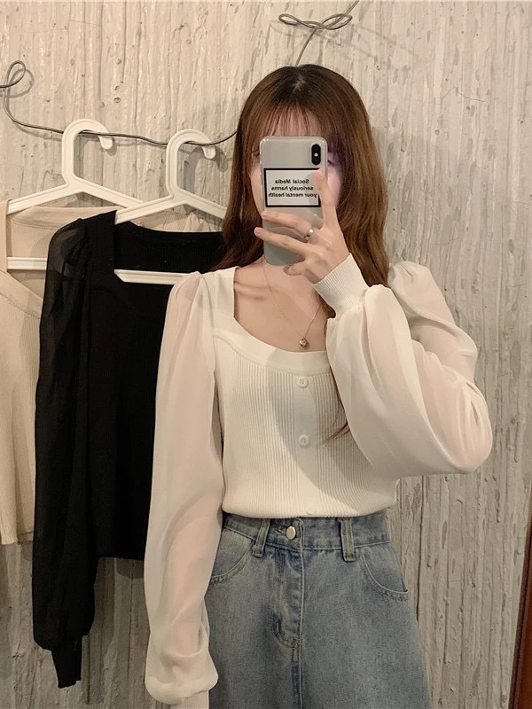 Modny damski sweter z długim r – Mesh Top Layering recenzja i cena