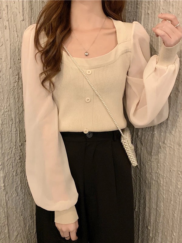 Modny damski sweter z długim r – Mesh Top Layering recenzja i cena